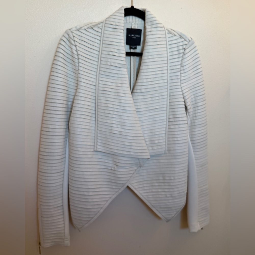 Guess by Marciano White Ribbed Draped Open-Front Leather Jacket. Near new